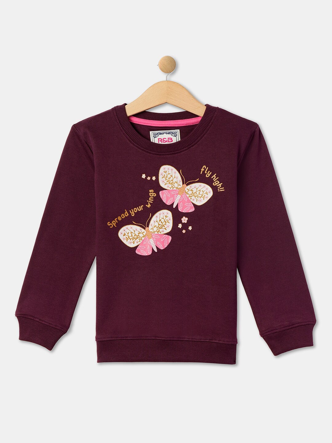 

R&B Girls Graphic Printed Hooded Cotton Pullover, Red