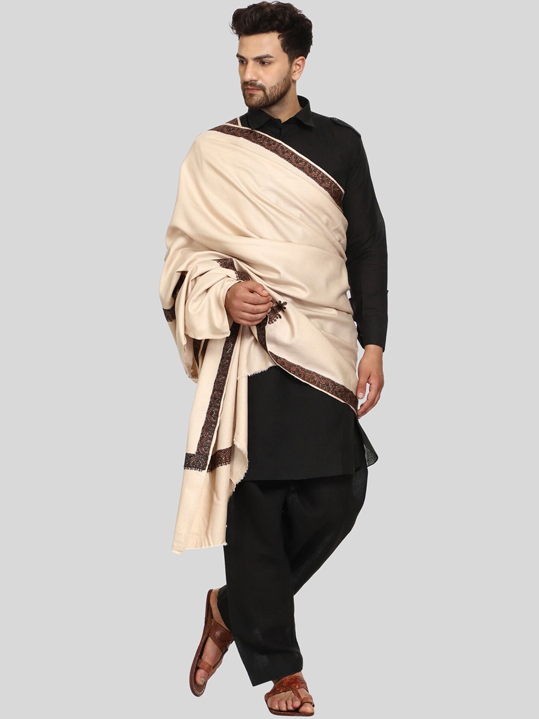 

SWI Stylish Embroidered Wollen Shawl, Beige
