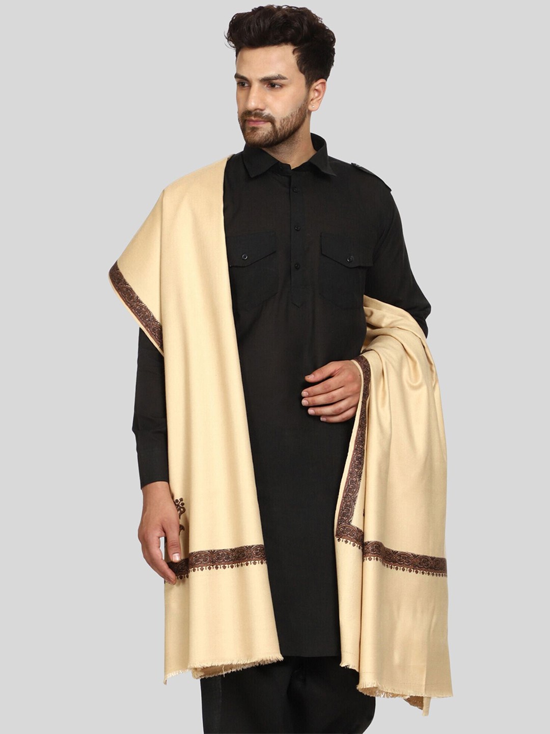 

SWI Stylish Embroidered Wool Shawl, Beige
