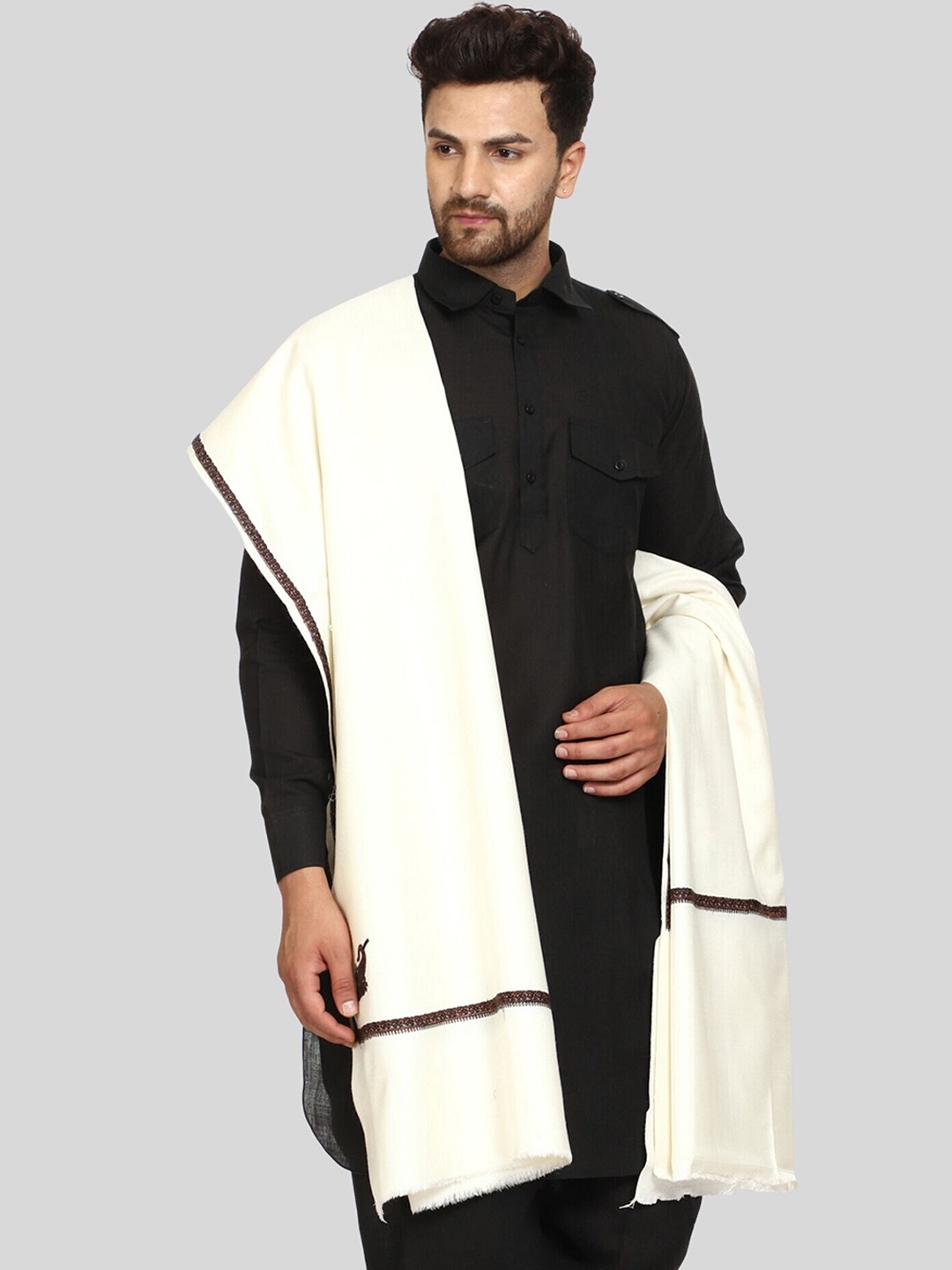 

SWI Stylish Embroidered Design Woolen Shawl, White