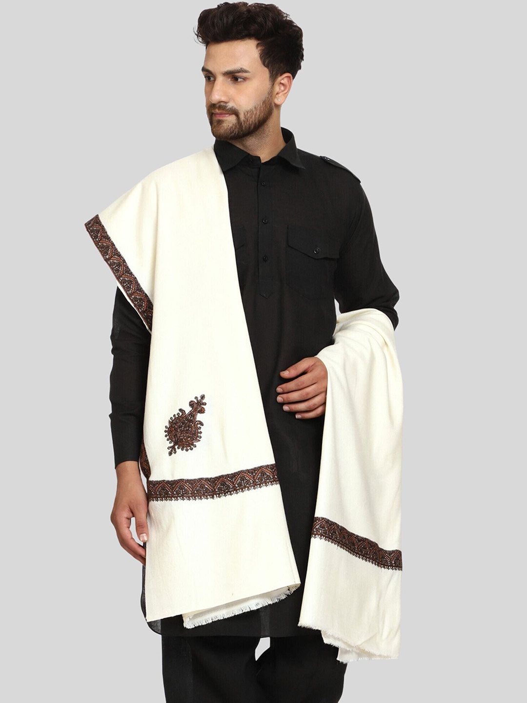 

SWI Stylish Embroidered Design Woolen Shawl, White