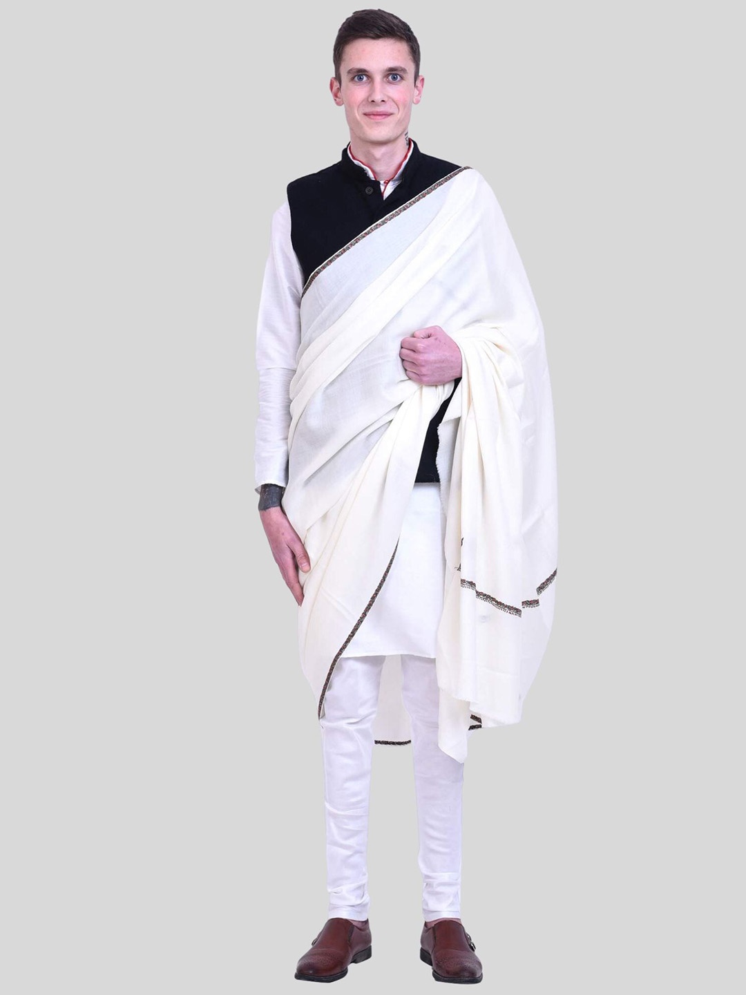 

SWI Stylish Embroidered Design Woolen Shawl, White