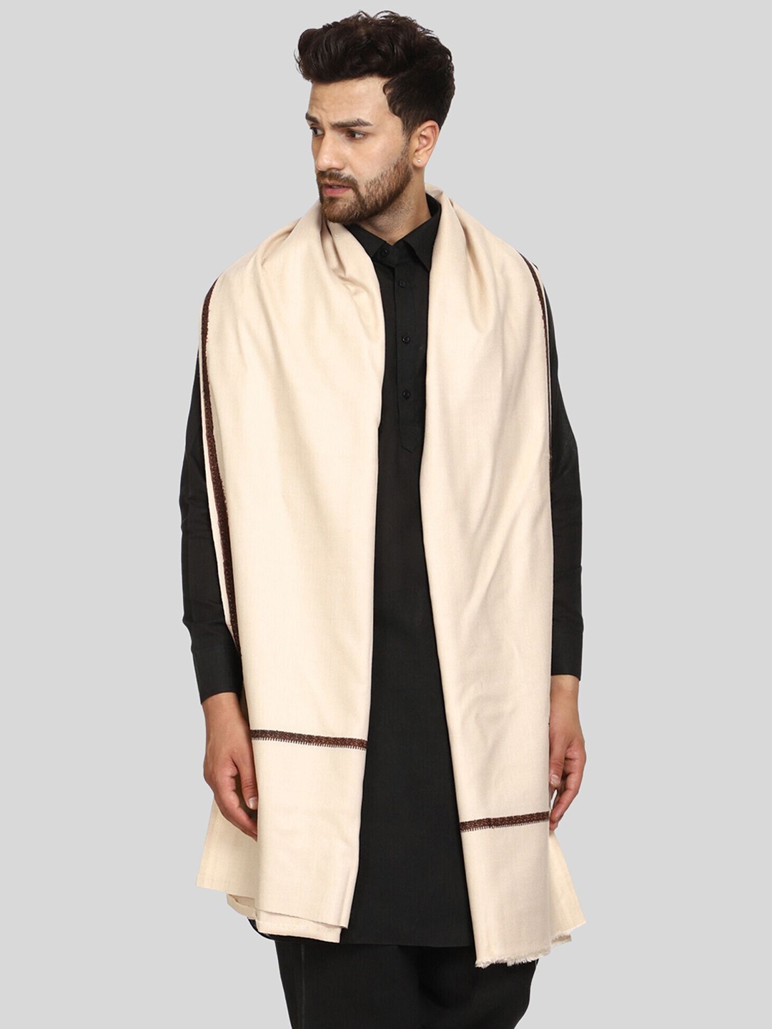 

SWI Stylish Embroidered Design Woolen Shawl, Beige