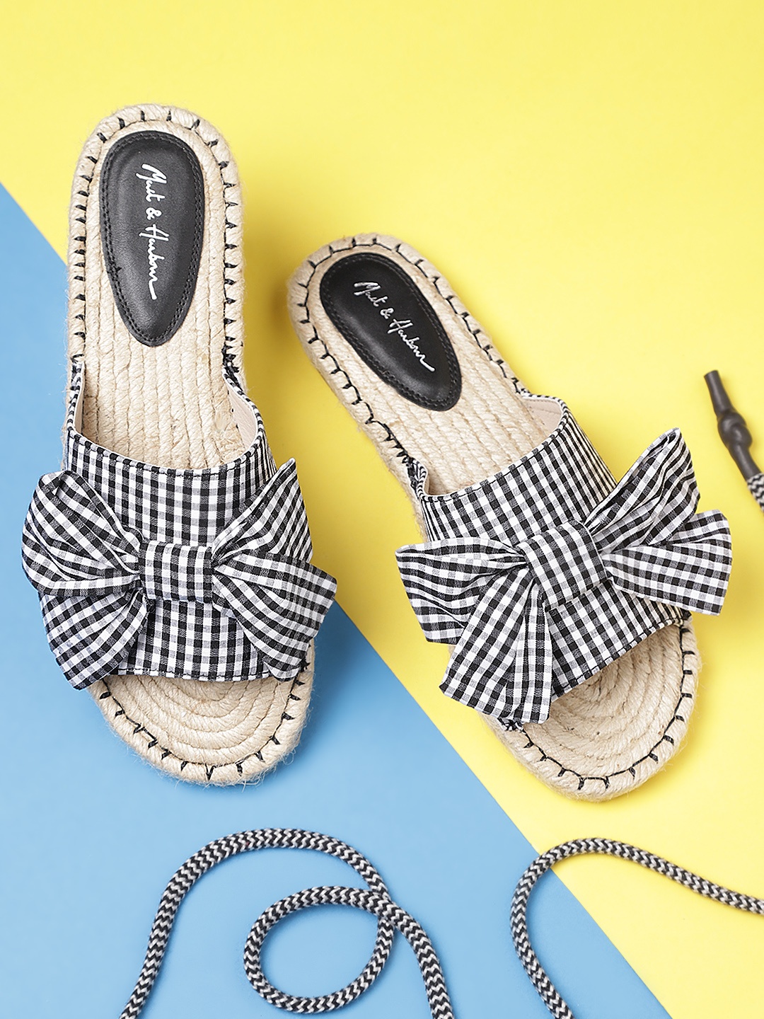 

Mast & Harbour Women Black & White Checked Espadrille Flats with Bow Detail
