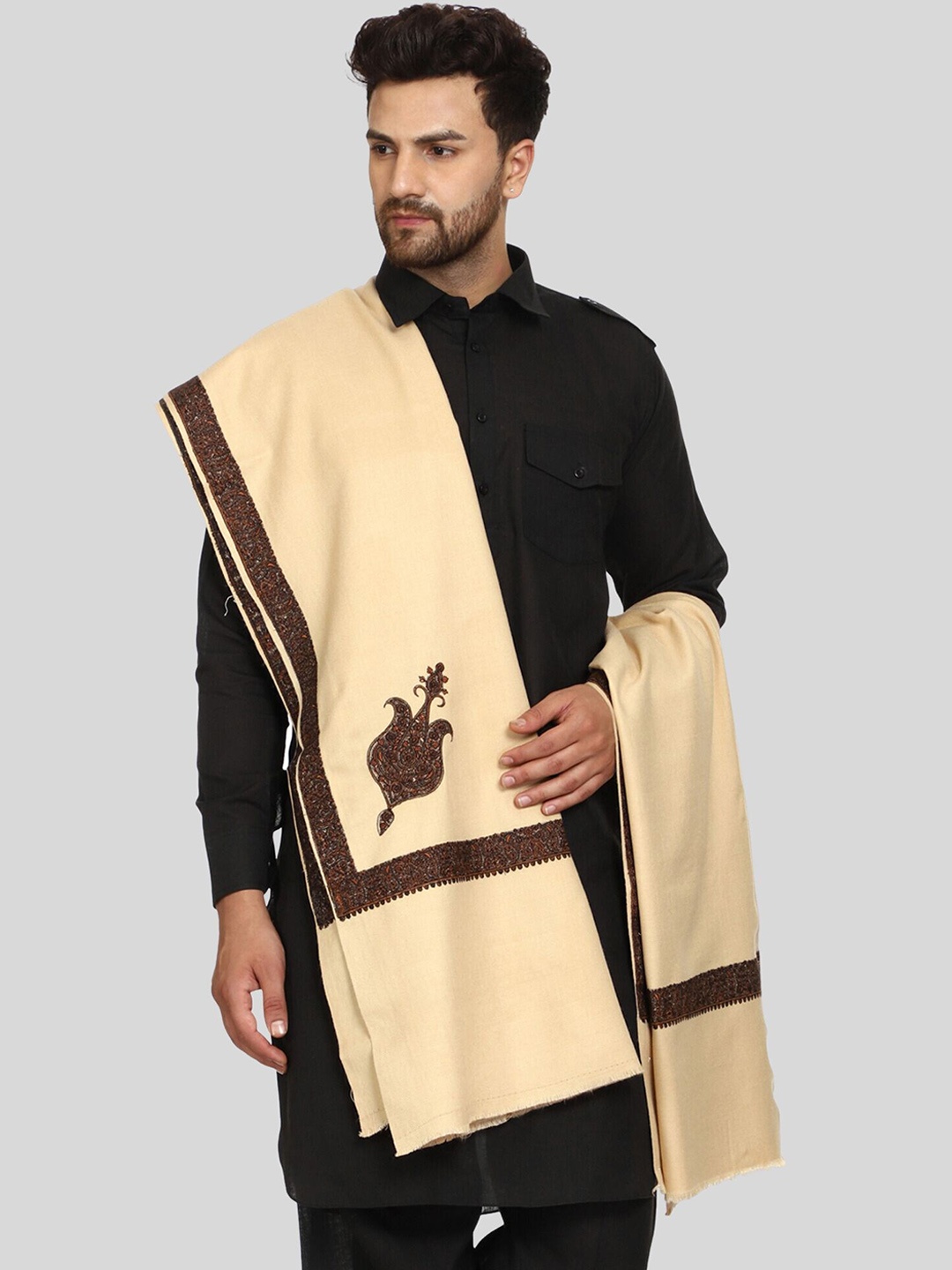 

SWI Stylish Embroidered Design Woolen Shawl, Beige