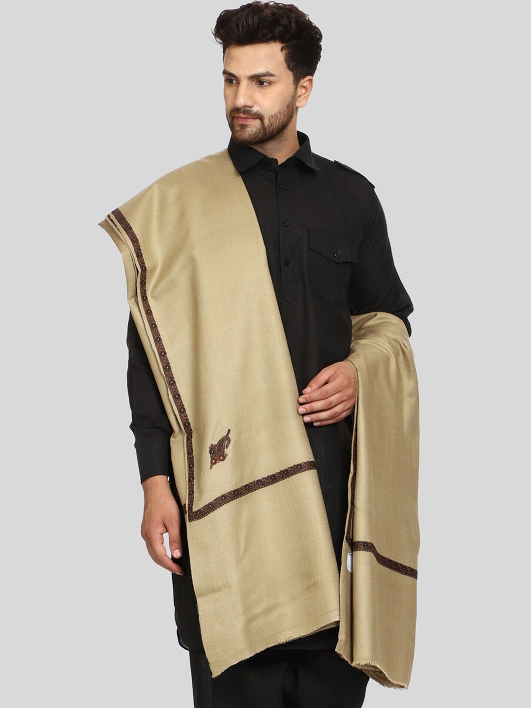 

SWI Stylish Kashmiri Embroidered Woollen Shawl, Beige