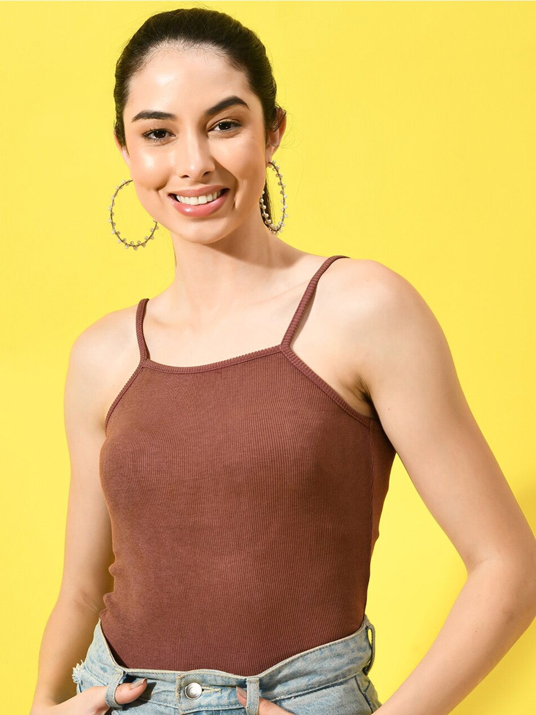 

CHARMGAL Shoulder Straps Top, Brown