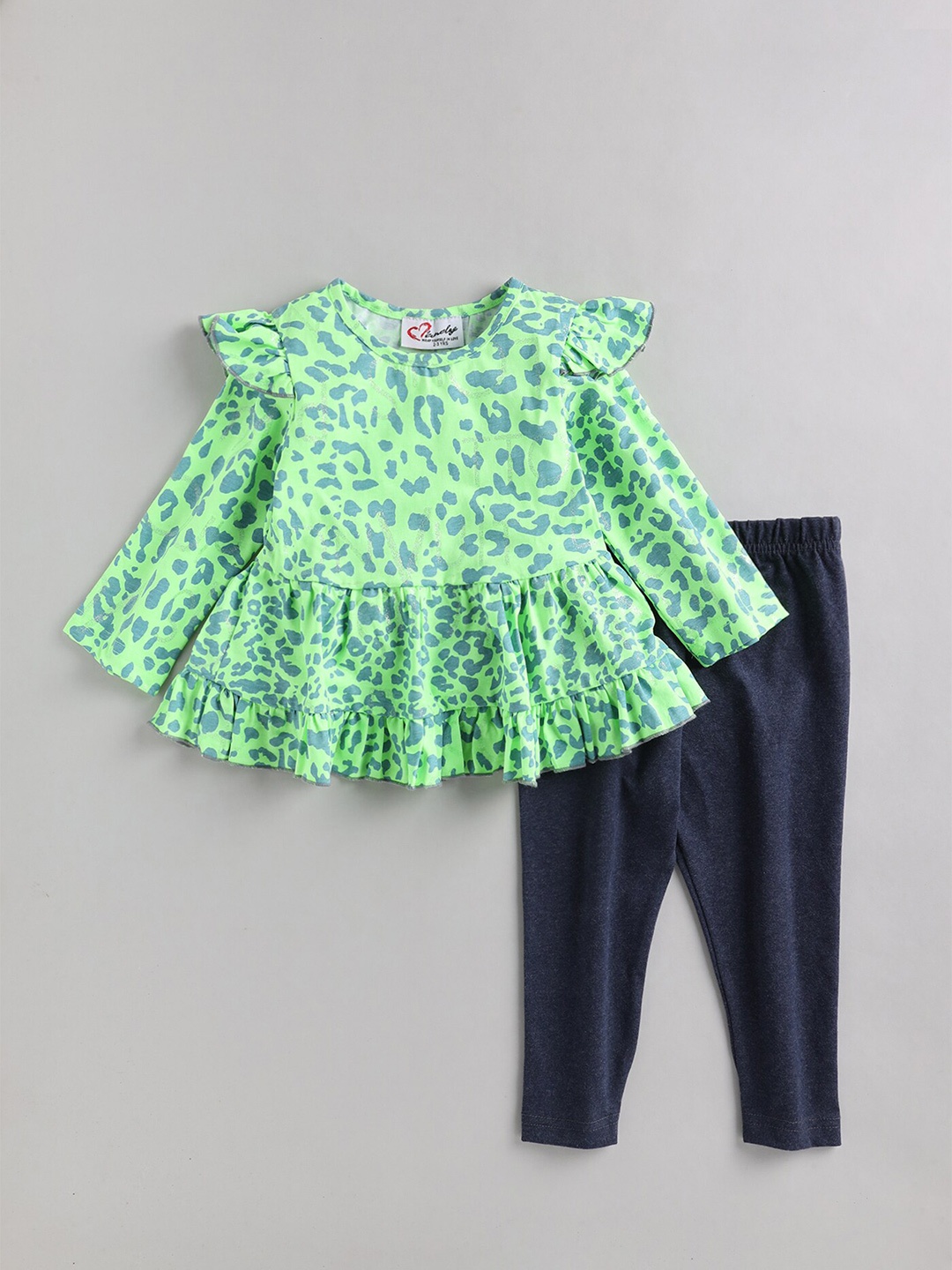 

BAESD Girls Printed Pure Cotton Top With Leggings, Green