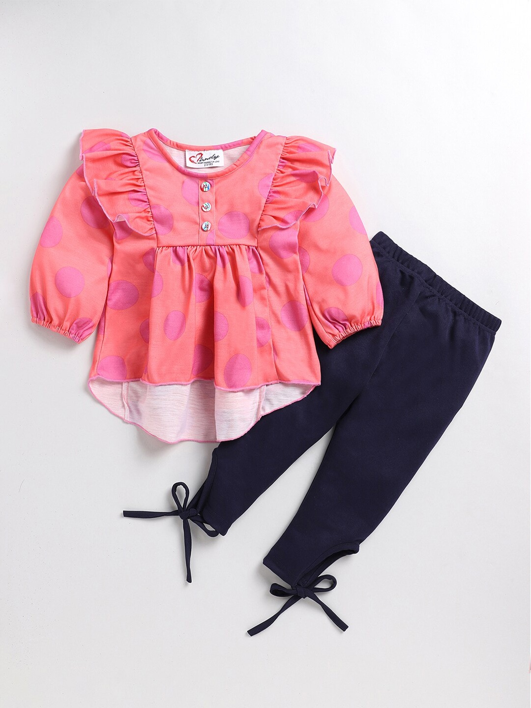 

BAESD Girls Printed Pure Cotton Top With Leggings, Peach