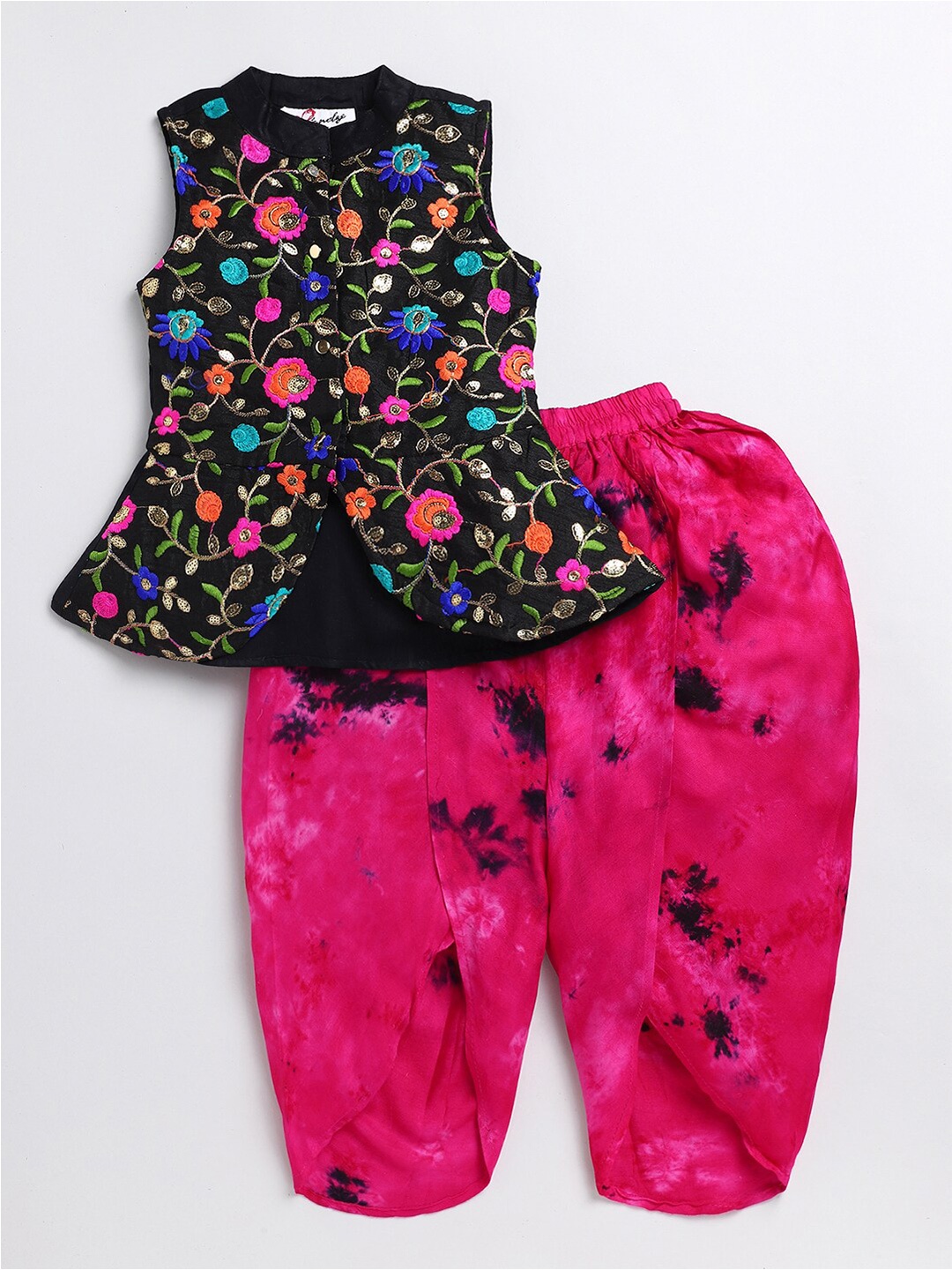 

BAESD Girls Embellished Top With Dhoti Pants, Black