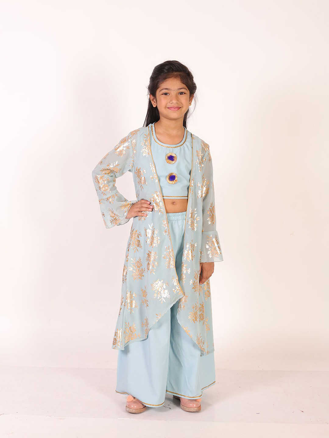 

BAESD Girls Printed Top with Palazzos, Blue