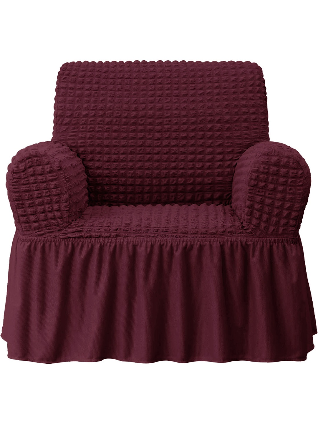 

Cortina Maroon Self-Design Stretchable 1-Seater Sofa Cover