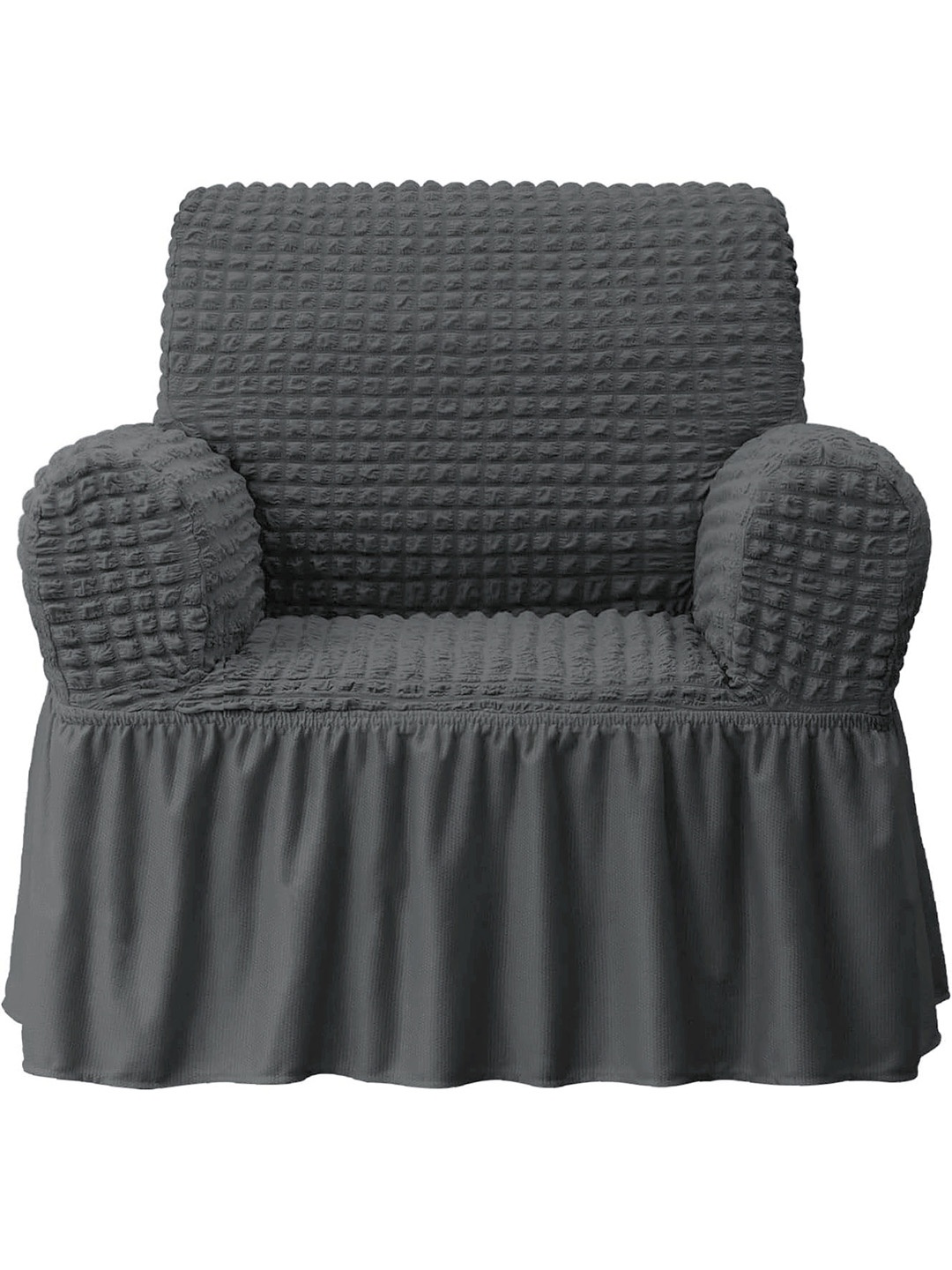 

Cortina Grey Self Design Stretchble 1-Seater Sofa Cover with Skirt