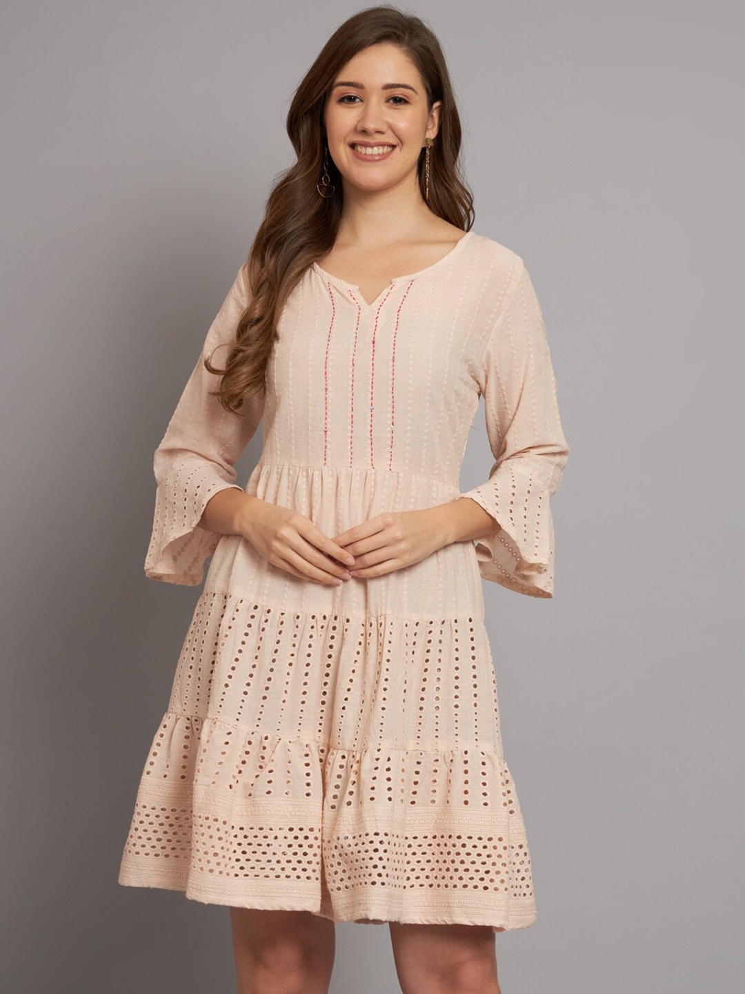 

Miramaar Self Design Cotton A Line Dress, Pink