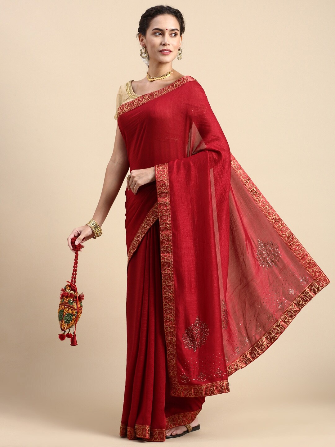 KALINI Zari Pure Silk Saree, Maroon