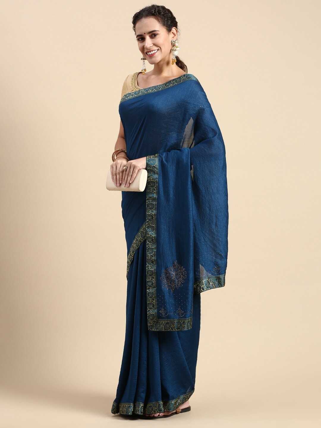 

KALINI Woven Design Zari Pure Silk Saree, Navy blue