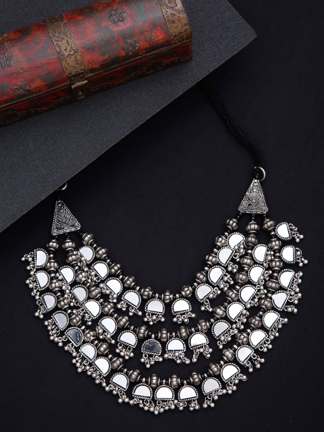 

SAKA DESIGNS Oxidised Layered Necklace, Silver