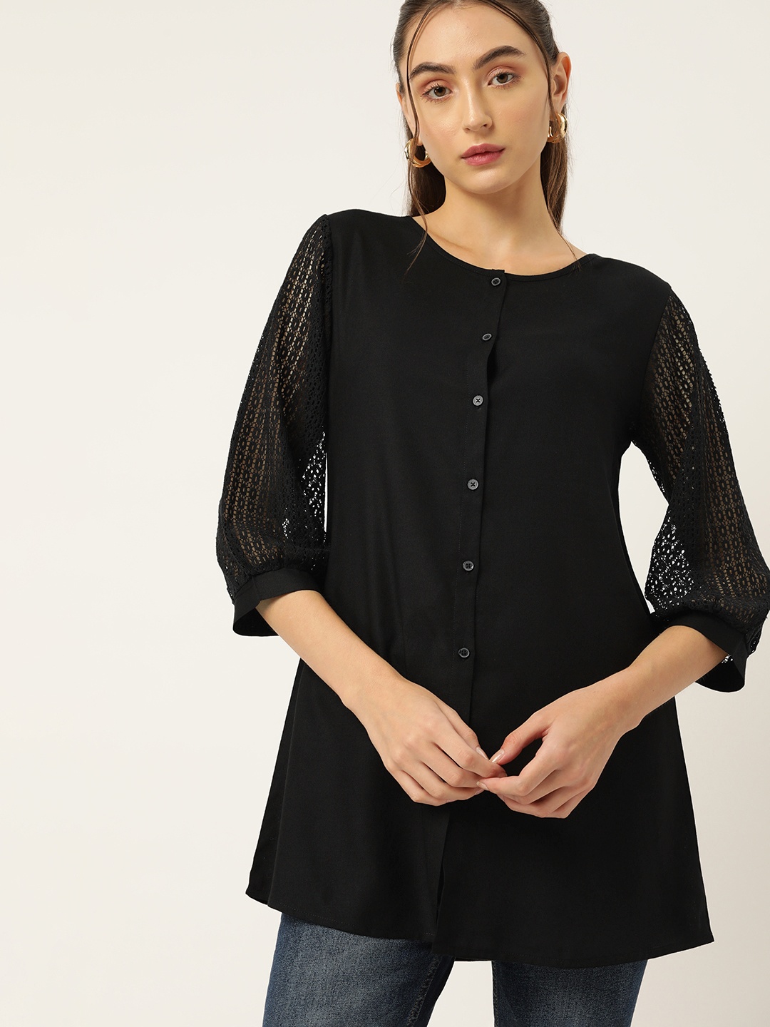 

DressBerry Puff Sleeve Longline Top, Black