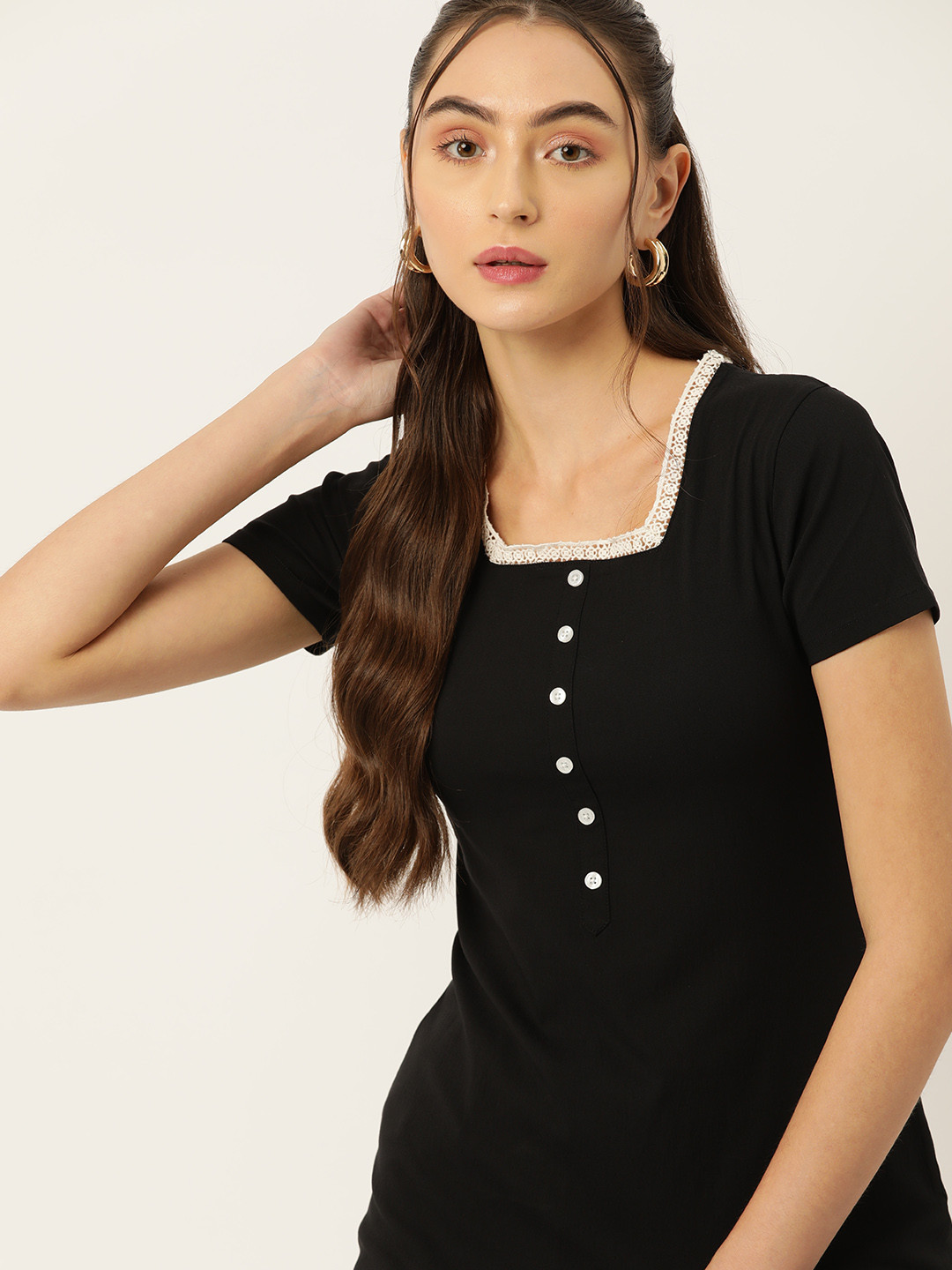 

DressBerry Solid Longline Top, Black