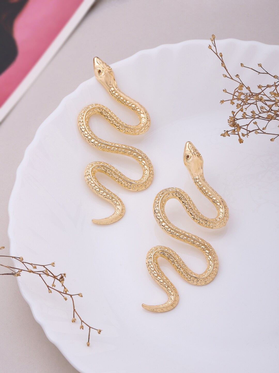 

VIRAASI Gold-Plated Snake-Shaped Drop Earrings