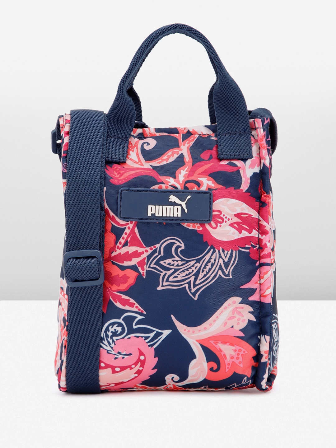 Puma Floral Printed Structured Crossbody Sling Bag, Blue