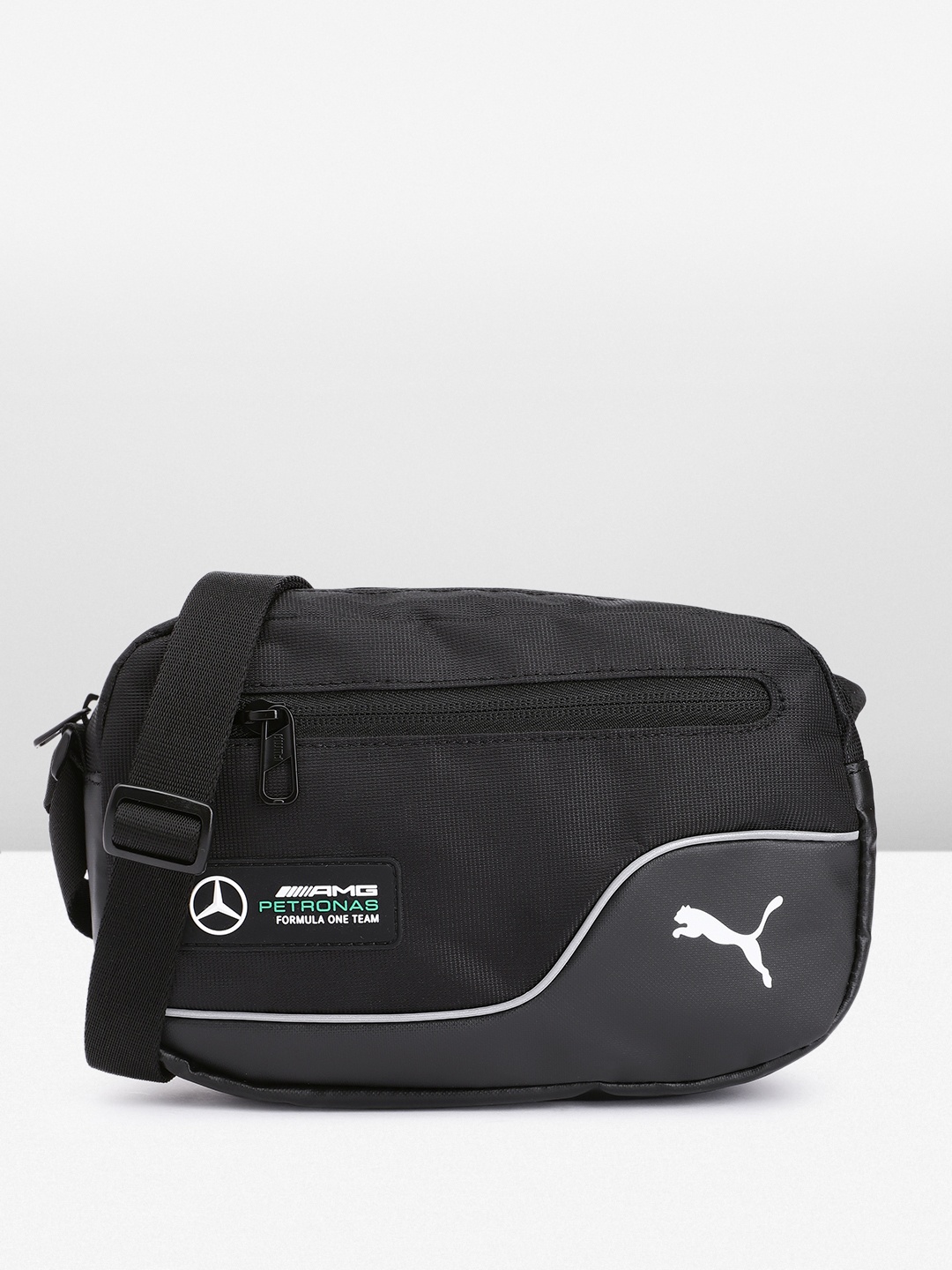 

Puma Unisex Mercedes-AMG Petronas Printed Structured Messenger Bag, Black