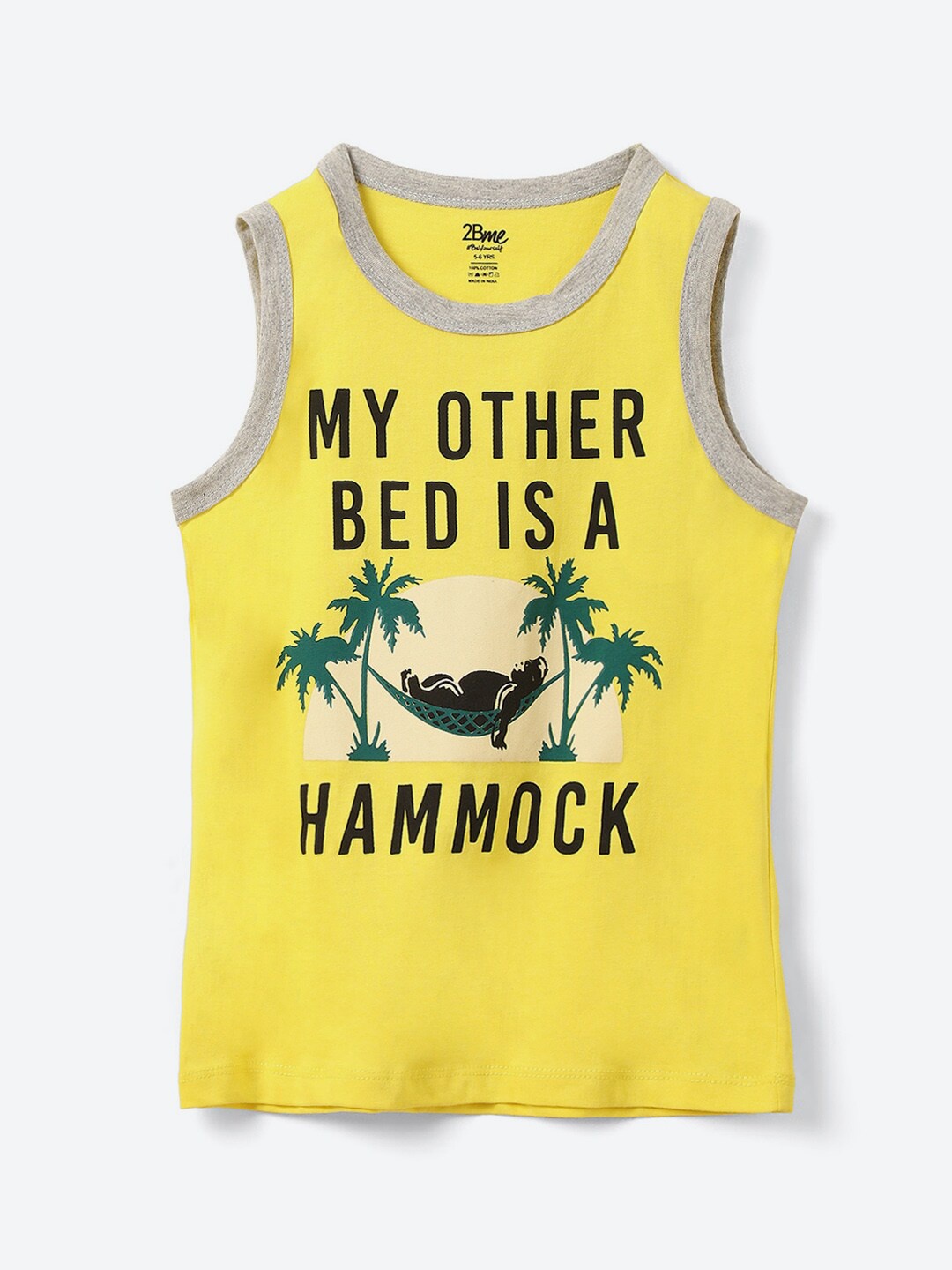

2Bme Boys Graphic Printed Round Neck Sleeveless Cotton T-shirt, Yellow