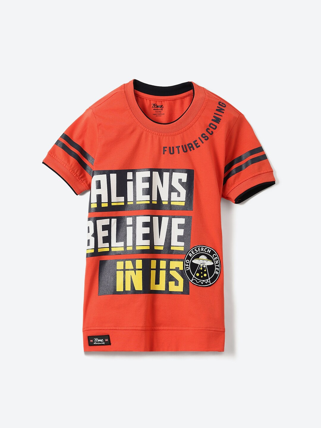 

2Bme Boys Typographic Printed Cotton T-shirt, Orange