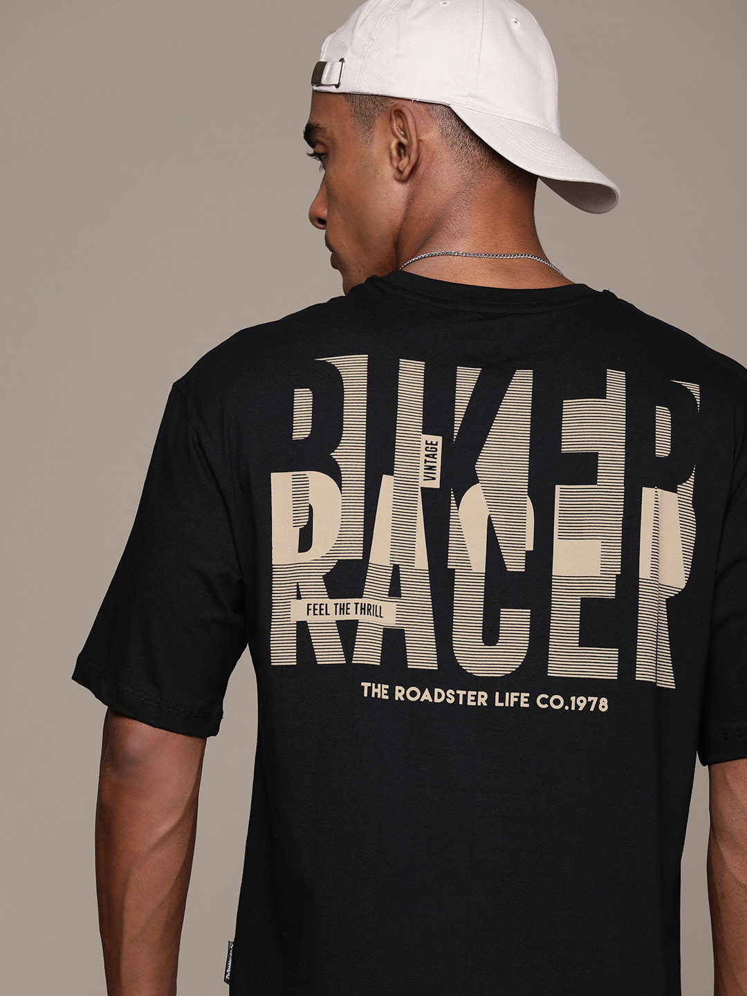 

Roadster Men Biker Printed Pure Cotton T-shirt, Black