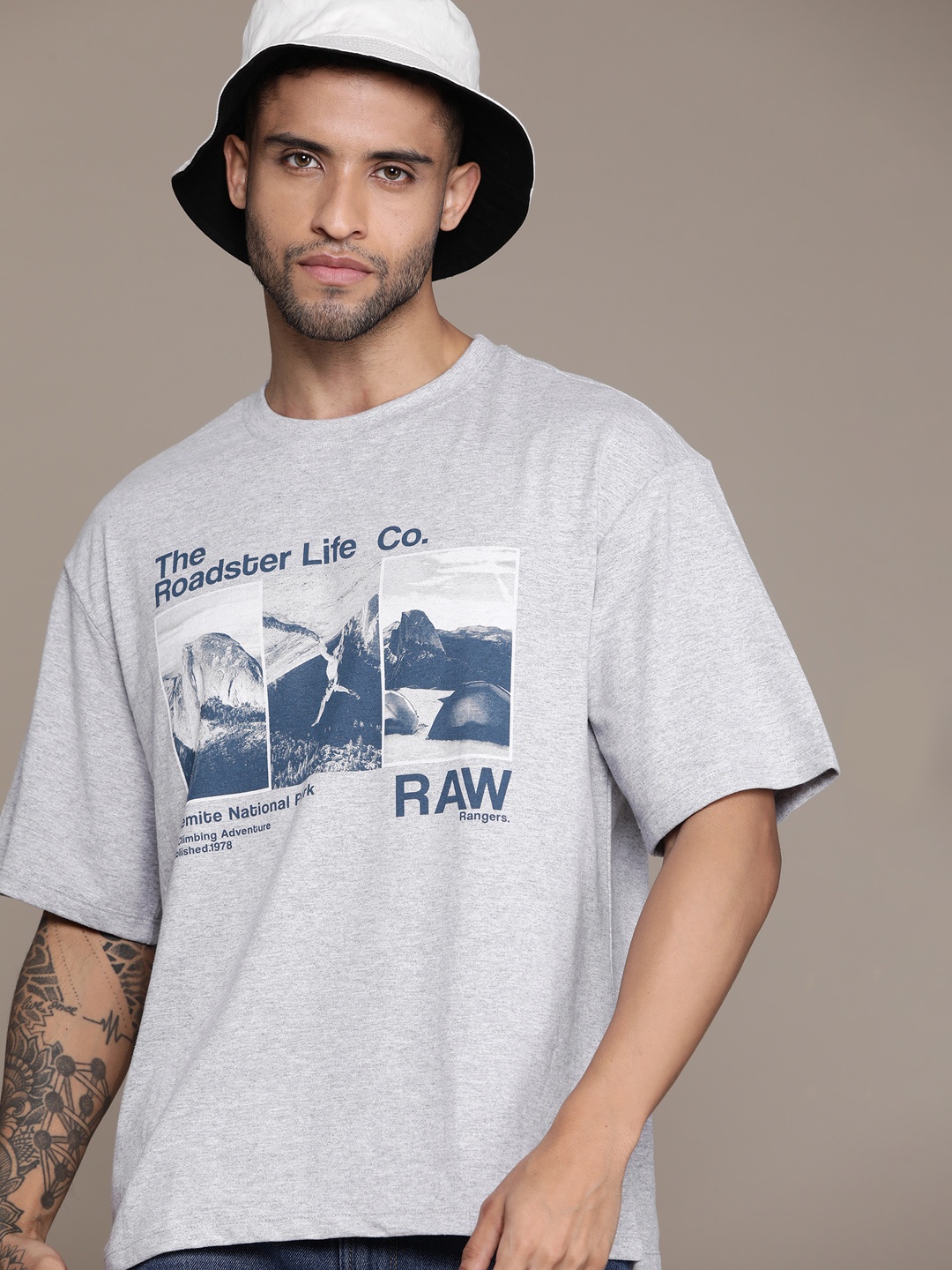 

The Roadster Lifestyle Co. Printed Relaxed Fit T-shirt, Grey melange
