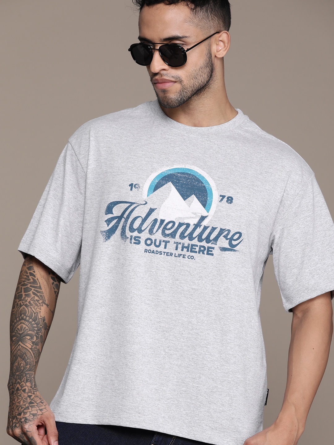 

The Roadster Lifestyle Co. Typography Printed T-shirt, Grey melange