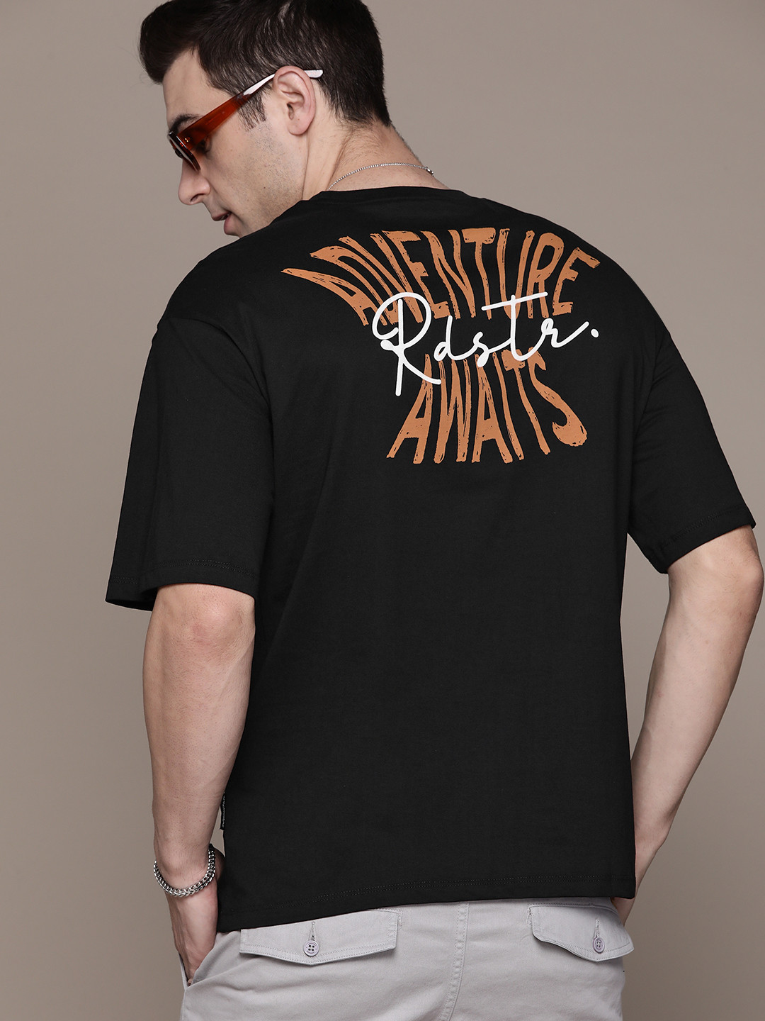 

The Roadster Lifestyle Co. Oversized Fit Back Printed Pure Cotton T-shirt, Black