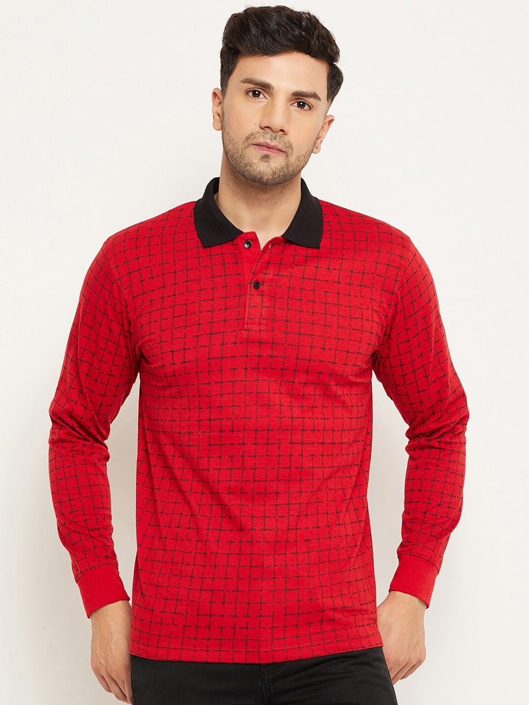 

WILD WEST Checked Polo Collar T-shirt, Red