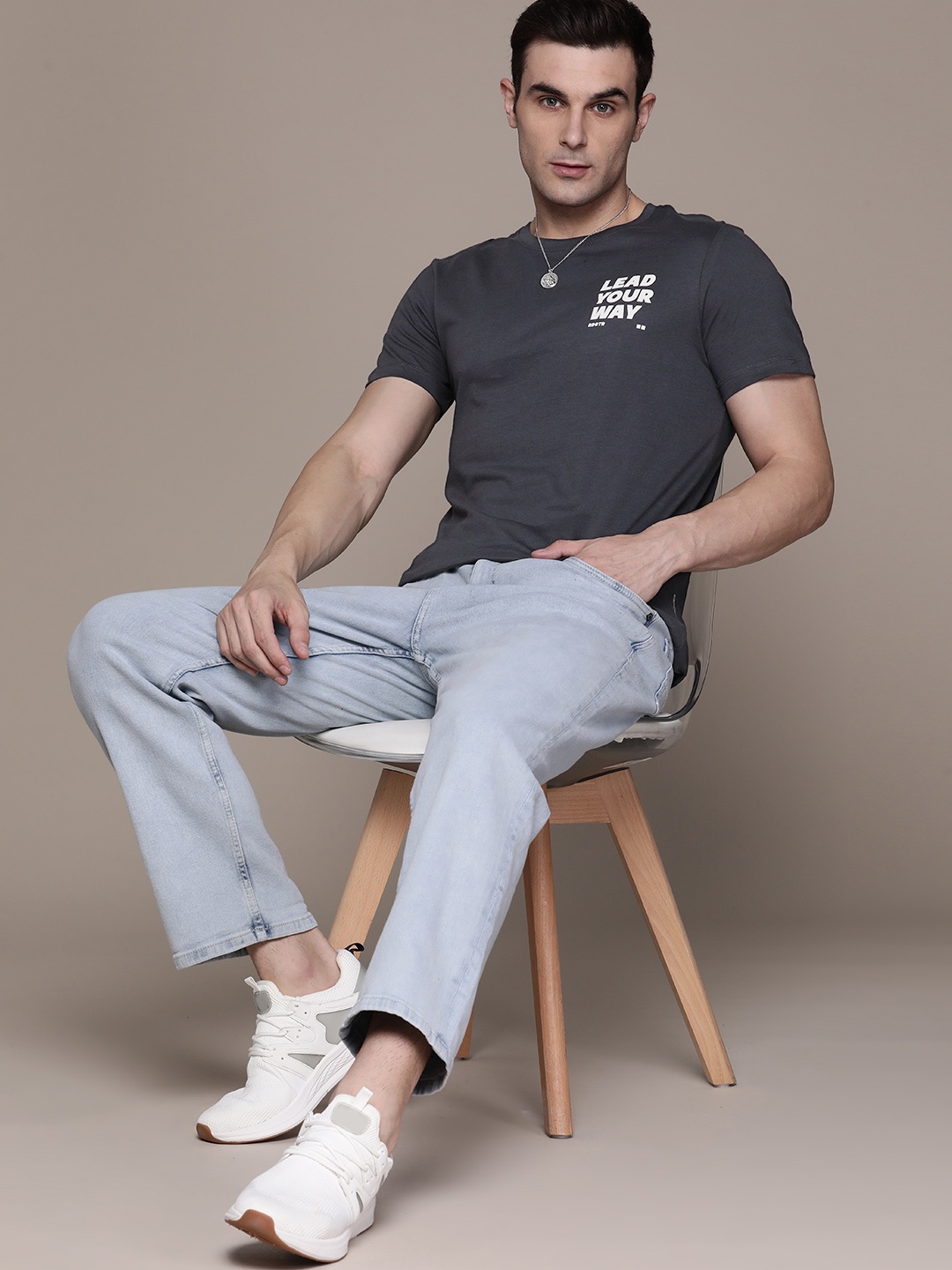 

The Roadster Lifestyle Co. Printed Detail Pure Cotton T-shirt, Charcoal