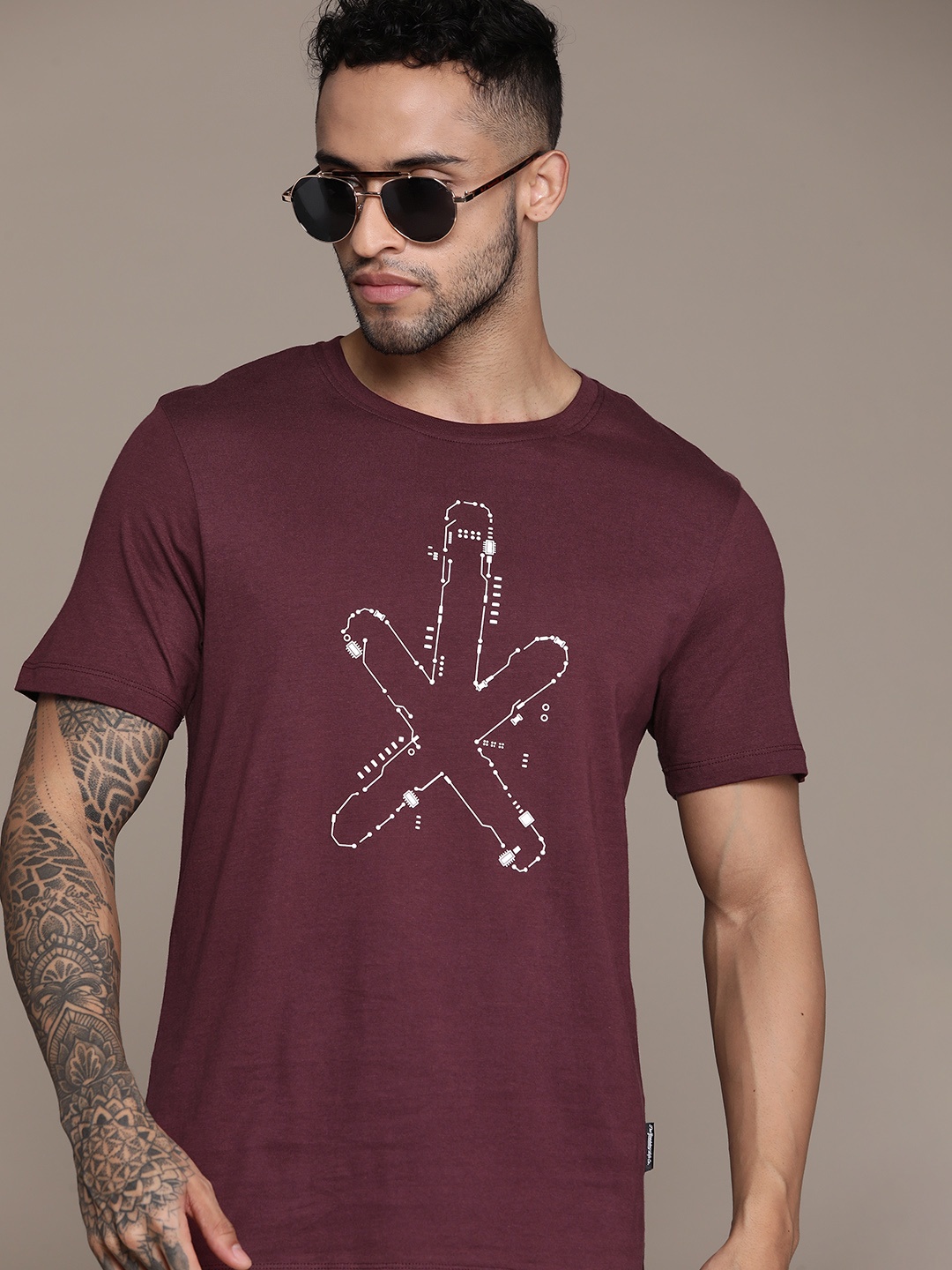 

The Roadster Lifestyle Co. Printed Pure Cotton T-shirt, Maroon