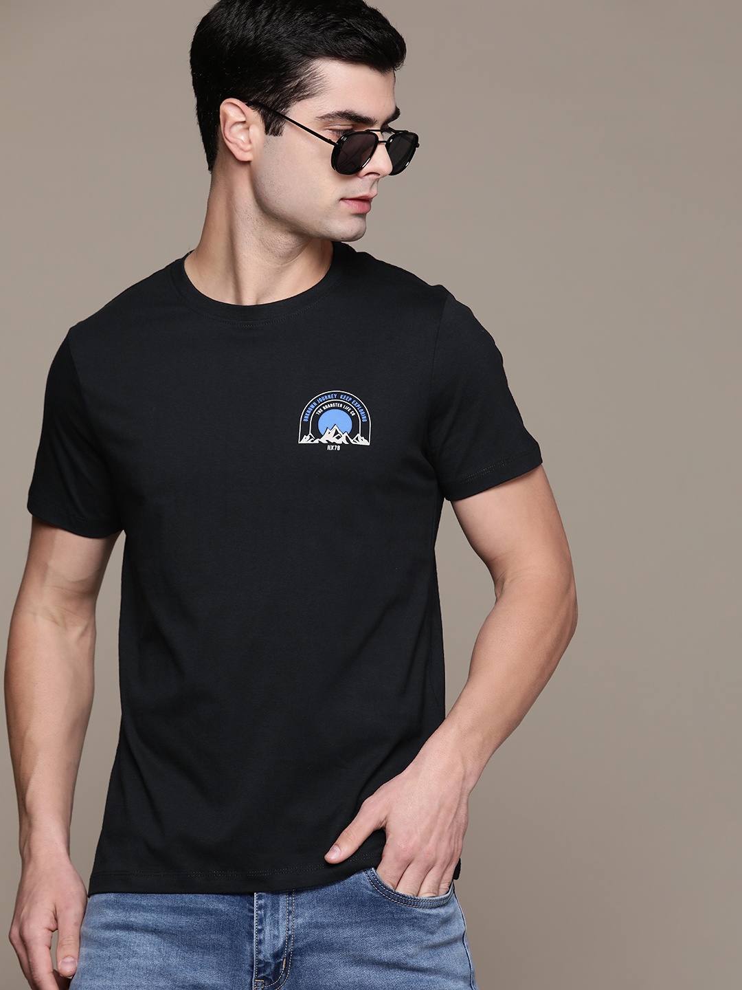 

The Roadster Lifestyle Co. Printed Detail Pure Cotton T-shirt, Black