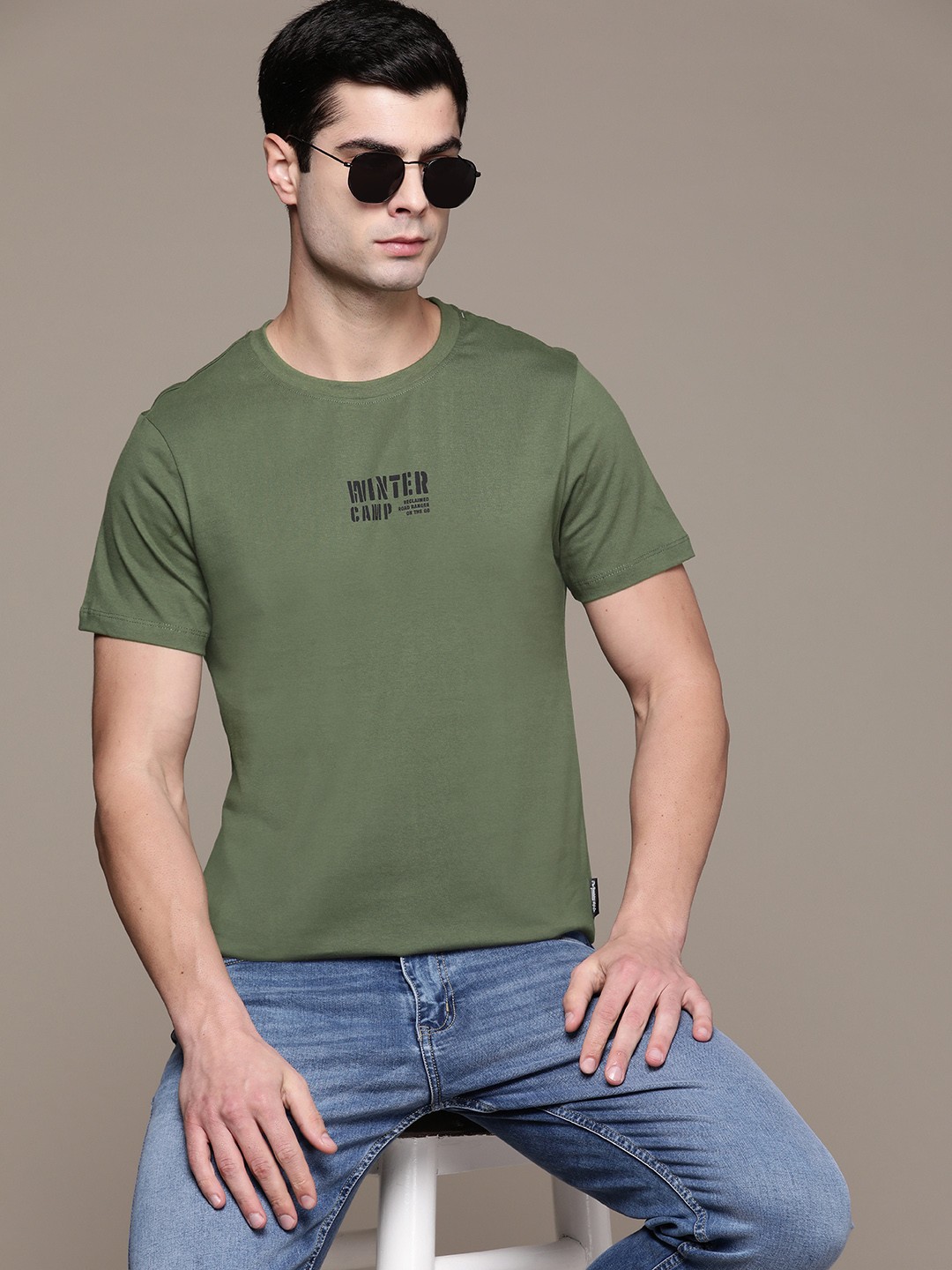 

The Roadster Lifestyle Co. Printed Detail Pure Cotton T-shirt, Olive
