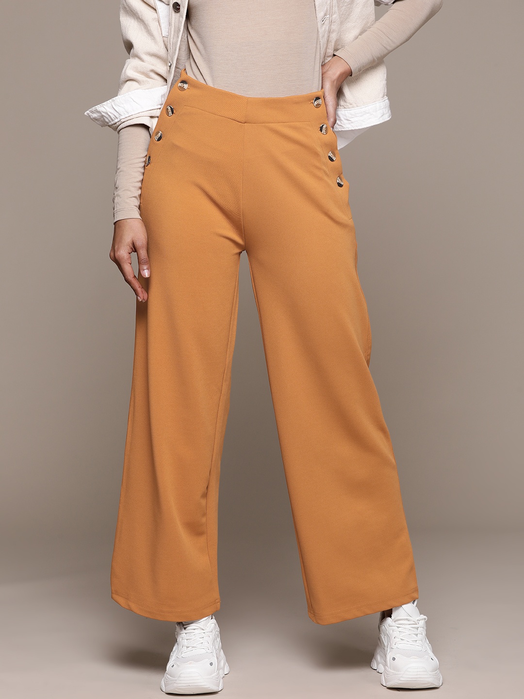

The Roadster Lifestyle Co. Women Straight Fit Cropped Trousers, Orange