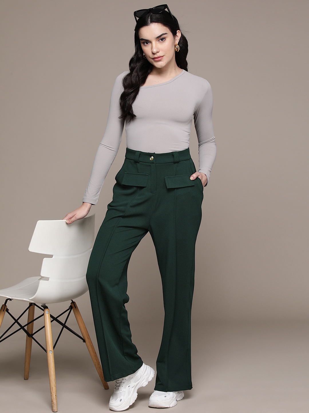 

The Roadster Lifestyle Co. Women High-Rise Trousers, Green