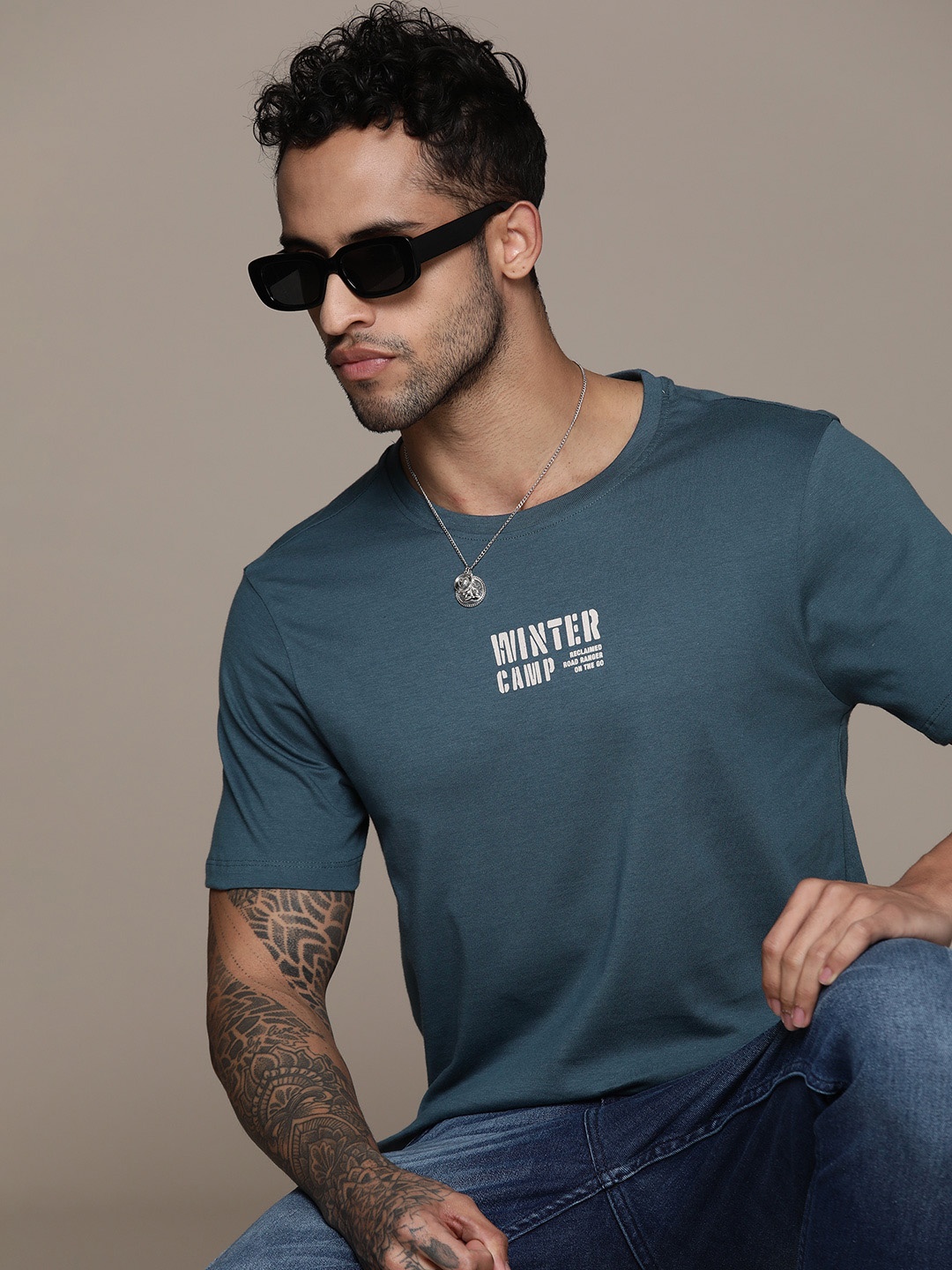 

The Roadster Lifestyle Co. Typography Printed Pure Cotton T-shirt, Blue