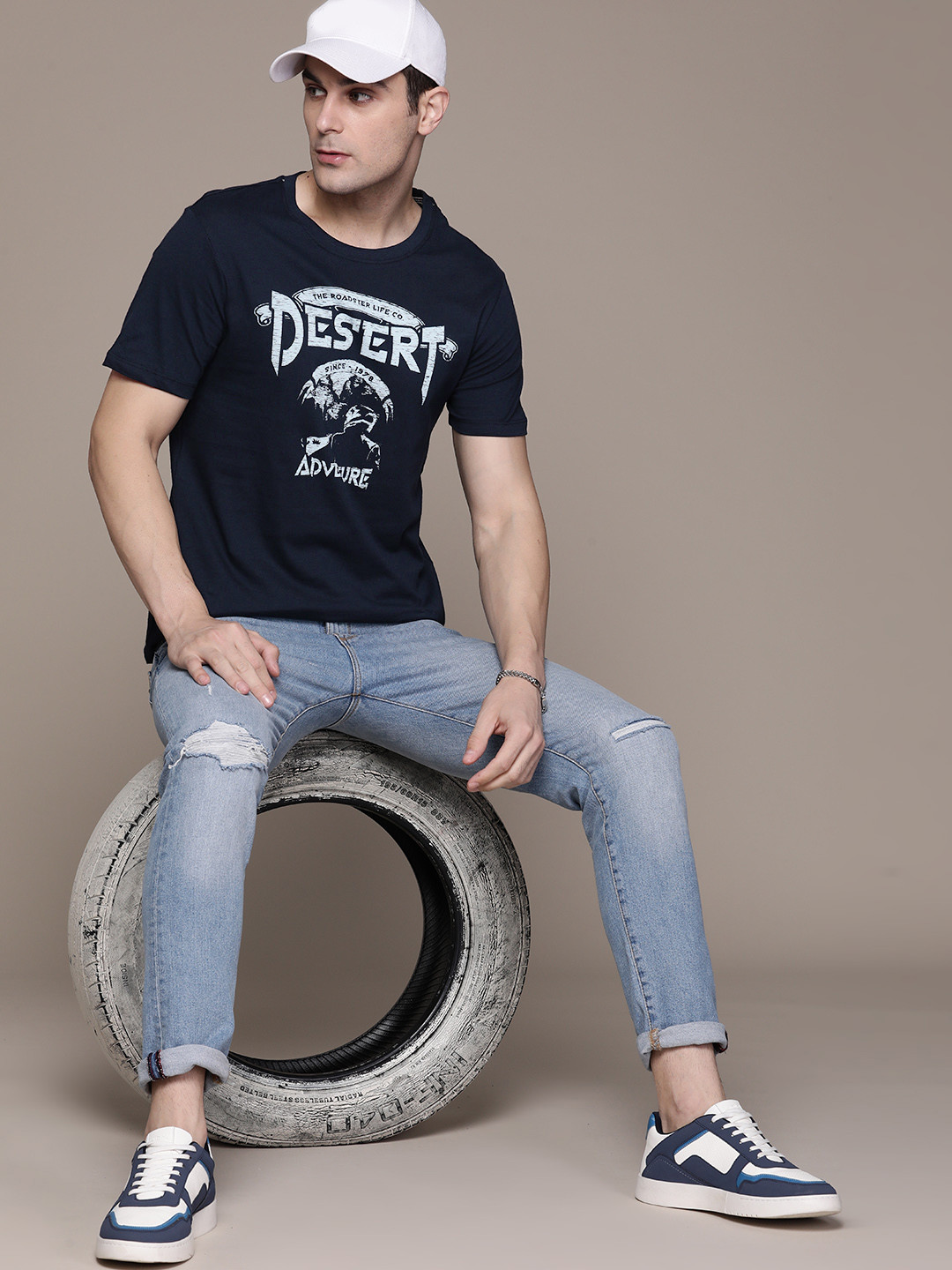 

The Roadster Lifestyle Co. Typography Printed Pure Cotton T-shirt, Navy blue