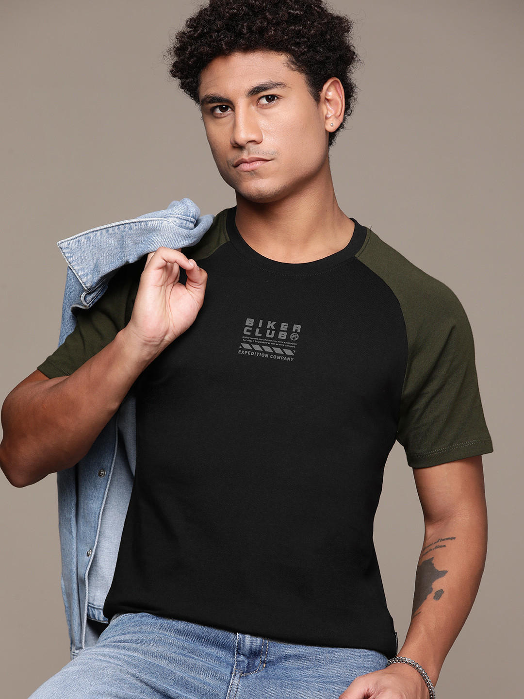 

The Roadster Lifestyle Co. Colourblocked Pure Cotton T-shirt, Olive
