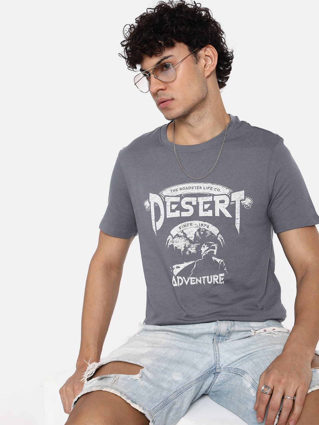 

The Roadster Lifestyle Co. Typography Printed Pure Cotton T-shirt, Grey