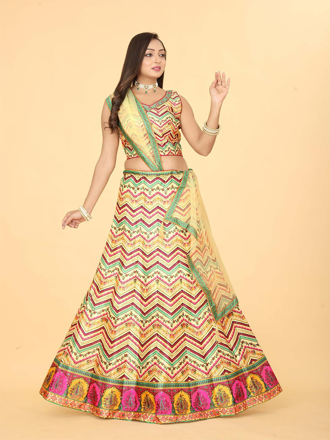 

EthnicTree Floral Printed Ready to Wear Lehenga & Blouse With Dupatta, Yellow