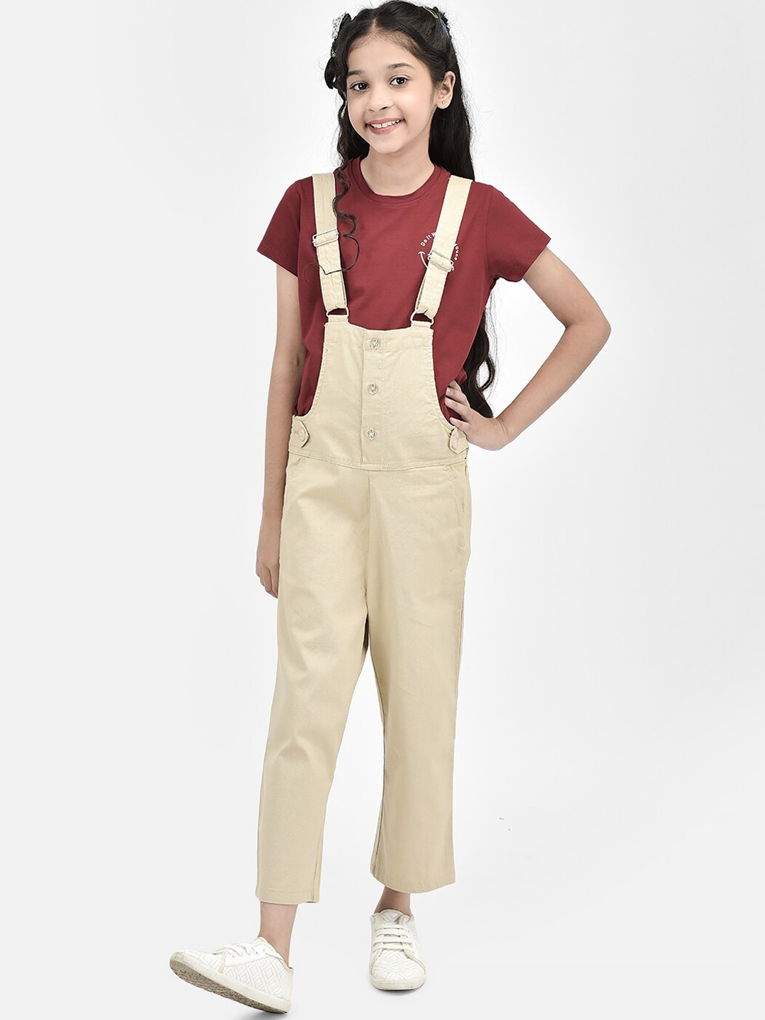 

Crimsoune Club Girls Cotton Dungaree, Beige