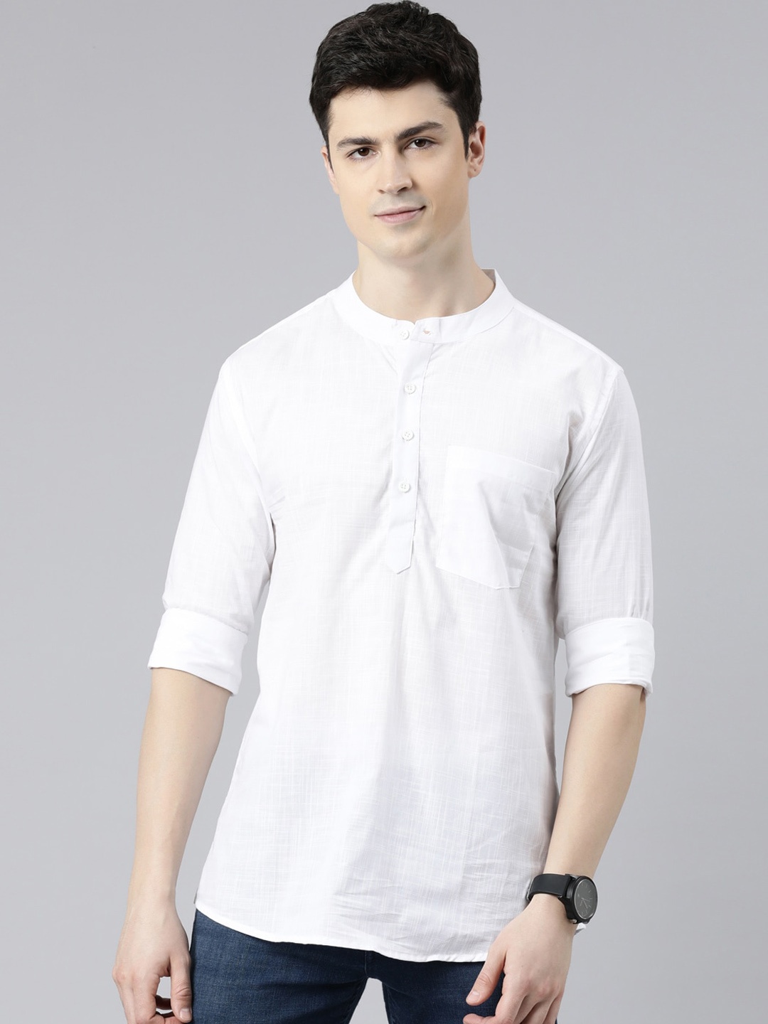 

THE SOUL PATROL Band Collar Cotton Straight Kurta, White