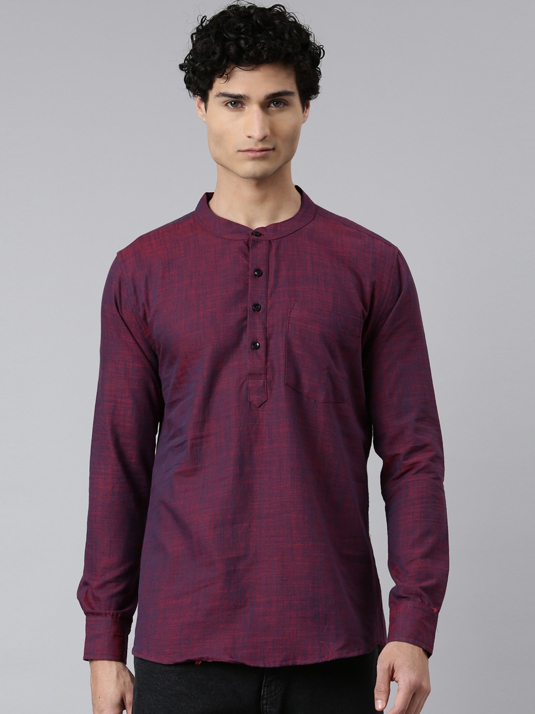 

THE SOUL PATROL Band Collar Pure Cotton Short Kurta, Red