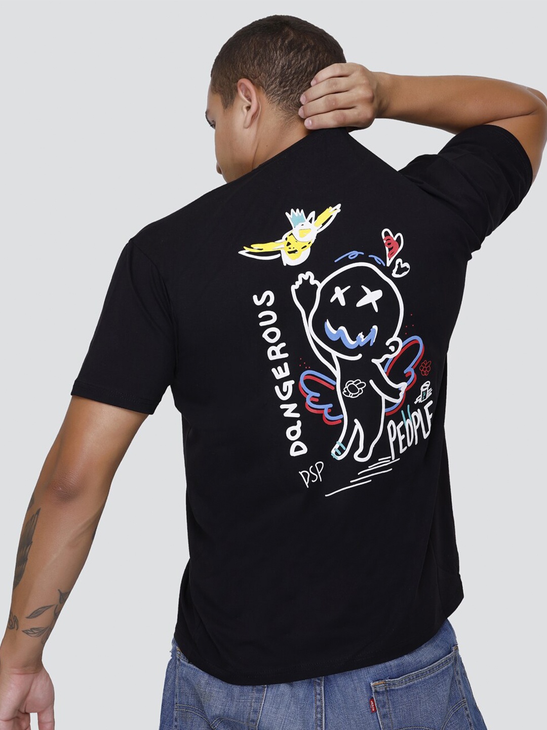 

Concede Graphic Printed Round Neck Regular Fit Cotton T-Shirt, Black
