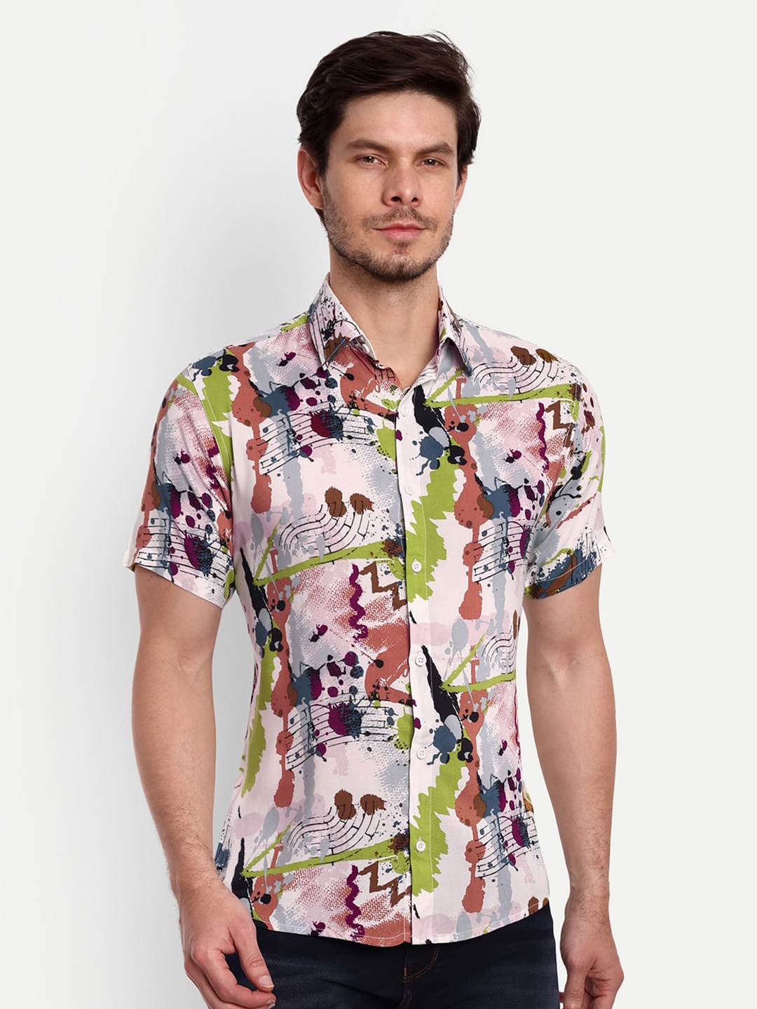 

Vida Loca Abstract Printed Standard Casual Shirt, Peach