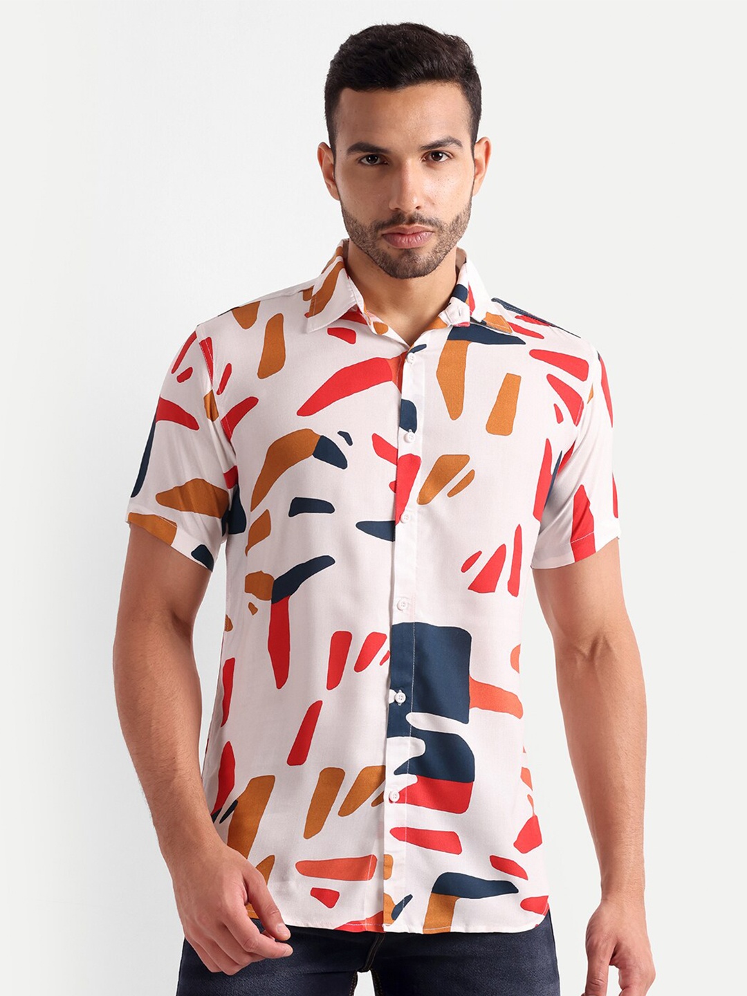 

Vida Loca Abstract Printed Standard Casual Shirt, White